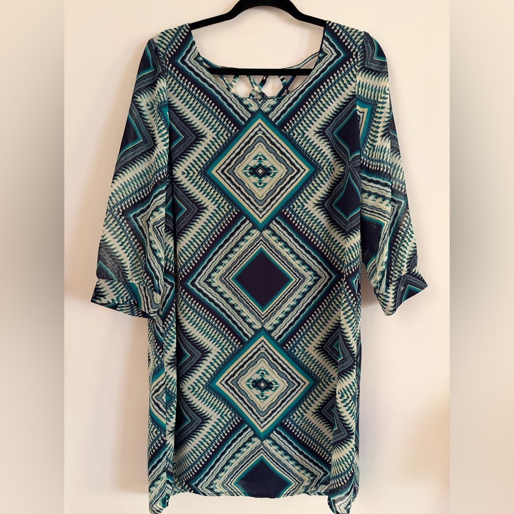 Halo Teal and Black Geometric Dress